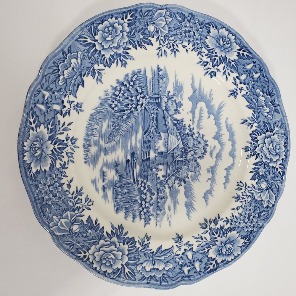 Salem China Co English Village Plate 10" Blue White Ironstone England